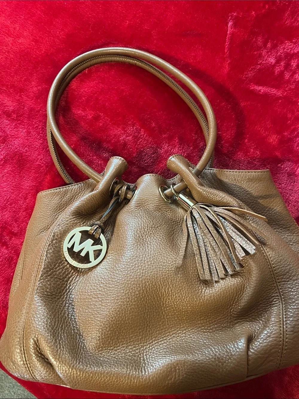 Michael Kors Brown Pebbled Leather Tassel Shoulder Bag